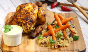 Indian Spiced Chicken with Roasted Carrot Quinoa & Coriander Yogurt Sauce