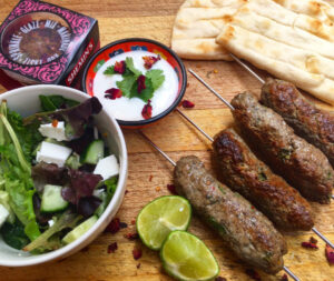 Harissa spiced beef koftas